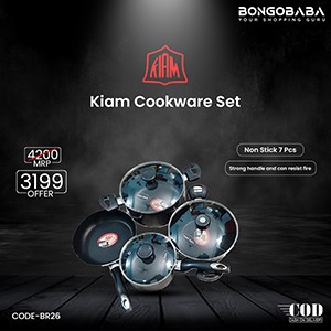 Kiam Non Stick 7 Pcs Cookware Set black Coating Layers For Superior Release. Black Colour.