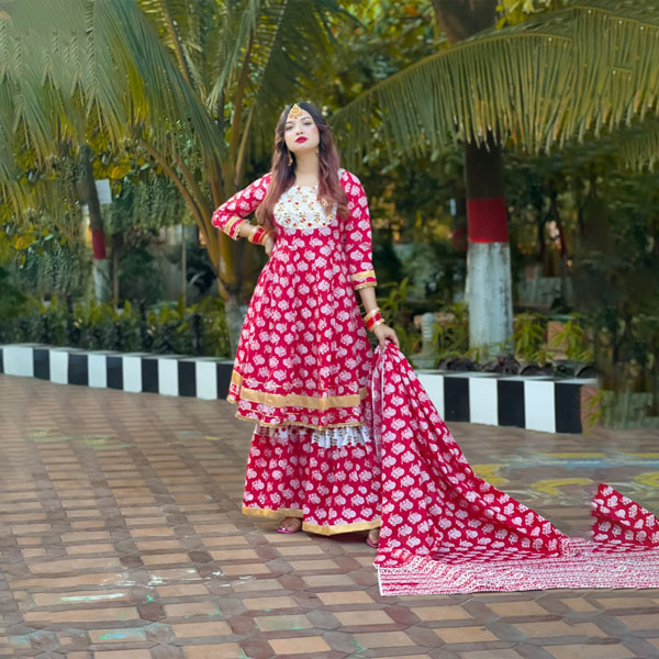 Premium Cotton Redimet Garara Three Piece (Merun) OCRGTP-M-01