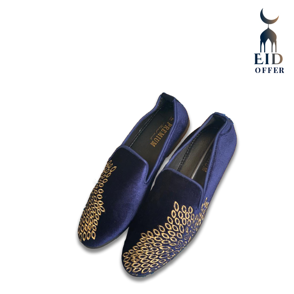 Velvet Loafer Blue & Golden Color RLF8