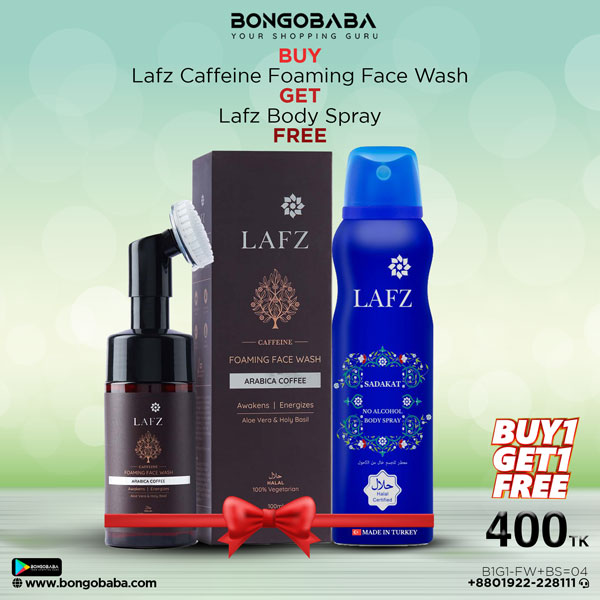 Lafz Caffeine Foaming Face Wash & Deep Cleanses with Arabica Coffee- 100 ml  Buy 1 get 1 Free Lafz Sadakat No Alcohol Body Spray 90 ml B1G1-FW+BS=04