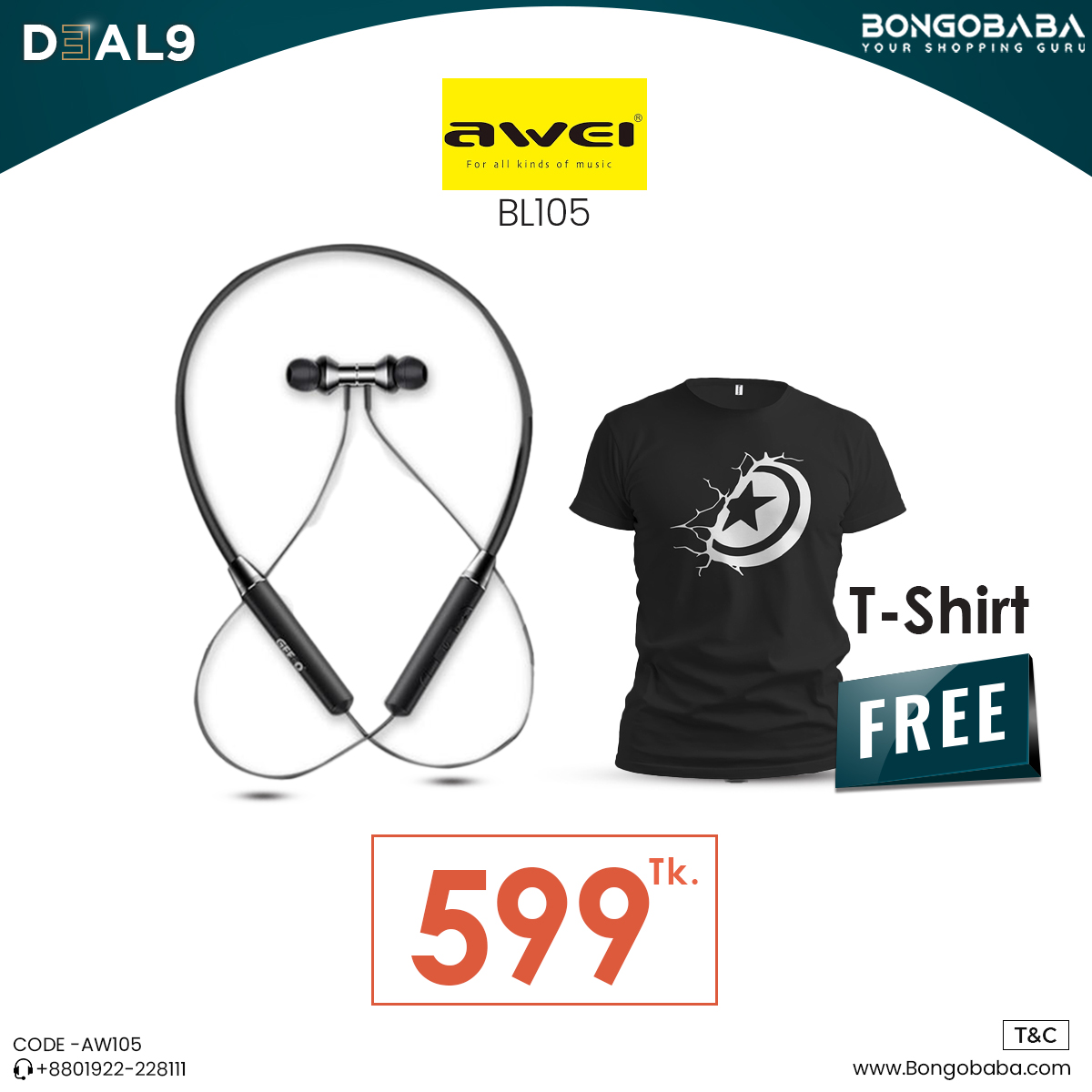 Wireless Neckband With T-shirt Free BL105