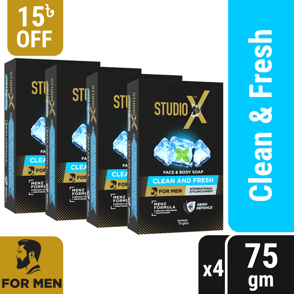 Studio X Clean & Fresh Soap For Men Combo Pack (75gm x 4)