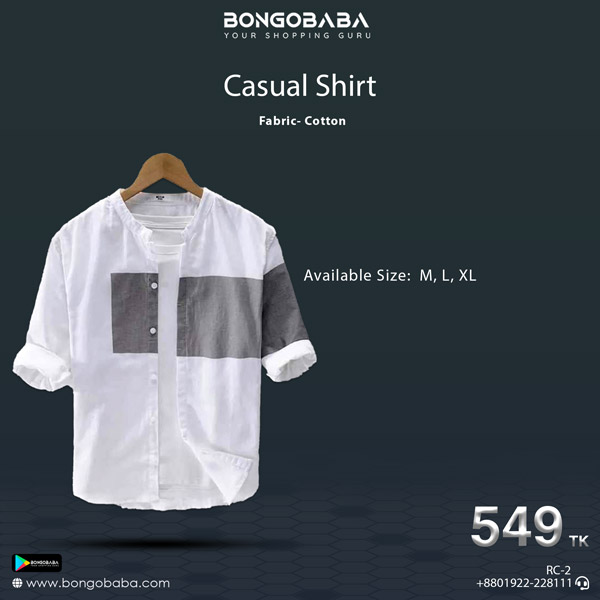 Long Sleeve Casual Shirt (white& Grey) RC-2