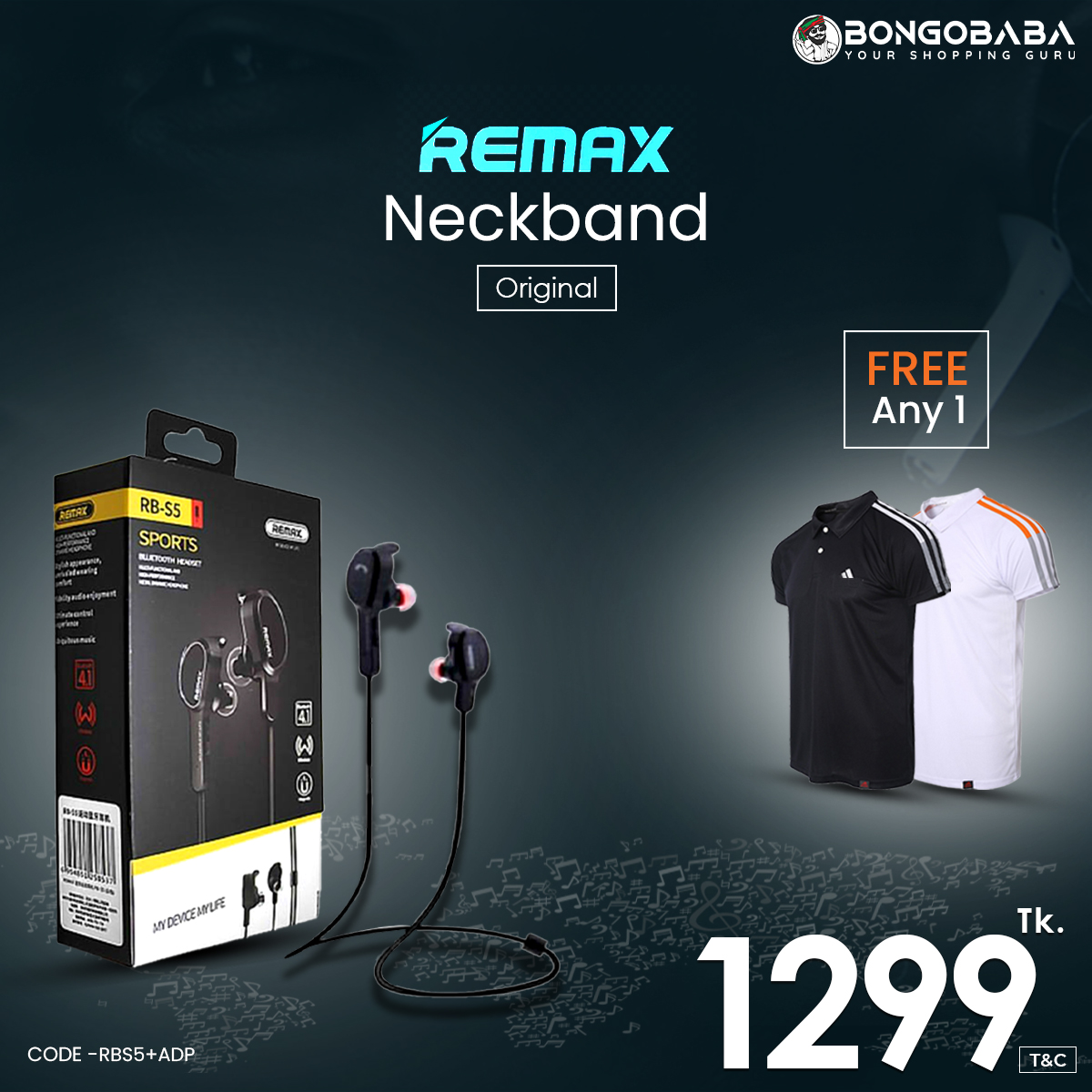 RB-S5 sports headphone with free adidas polo RBS5+ADP