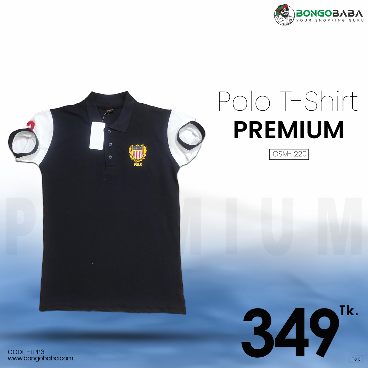 Premium Polo T-Shirt - BLACK Color  LPP3
