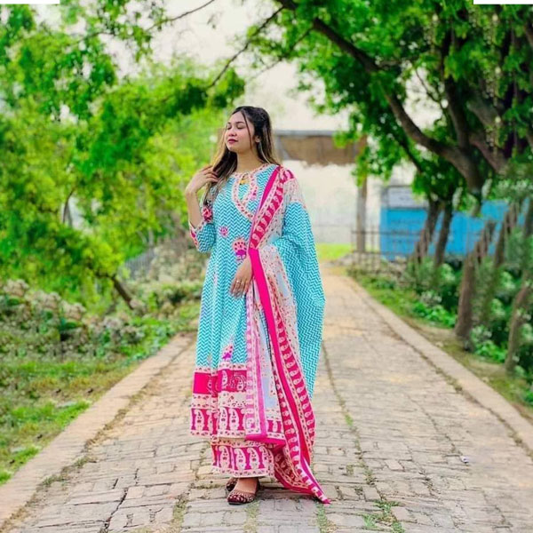 Premium Cotton Three Piece (Sky print) PCTP-SP