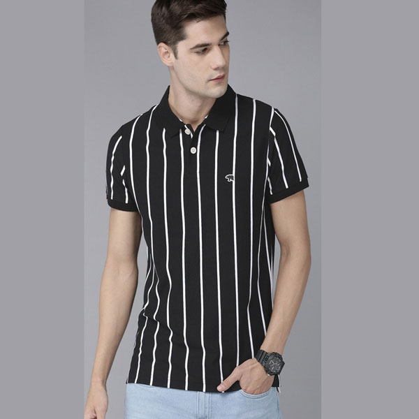PK Polyester Polo Short Sleeve T-Shirt for Men( Black and White Step) PPt-sBWS-08