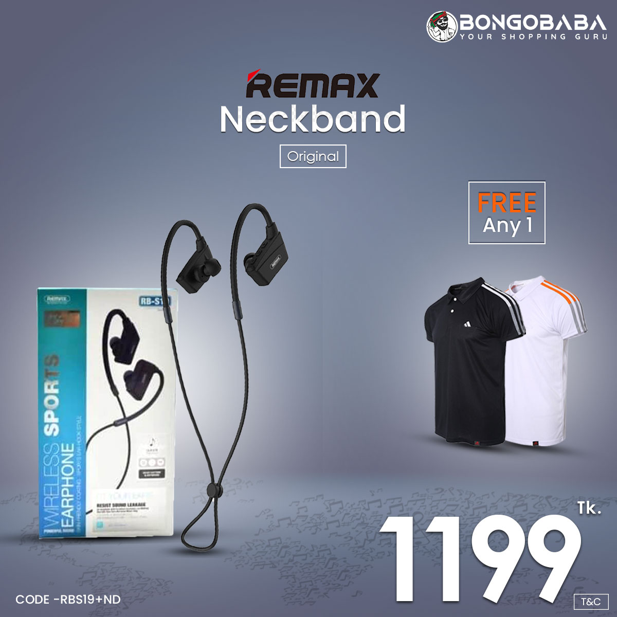 RB-S19  sports headphone with free adidas polo RBS19+ND