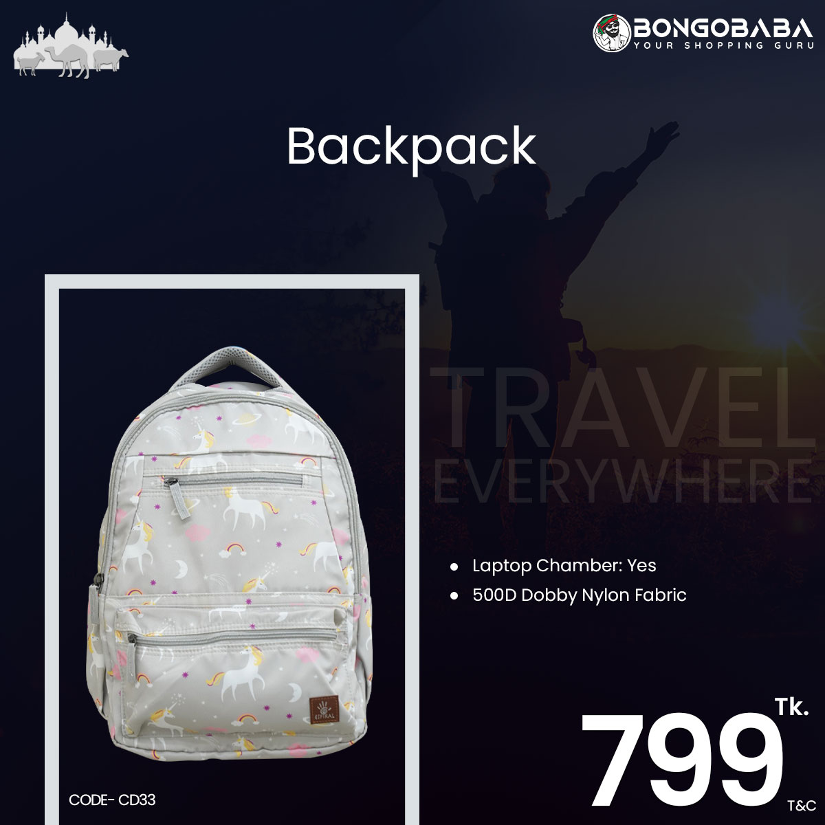 Printed Back pack (Grey) CD-33