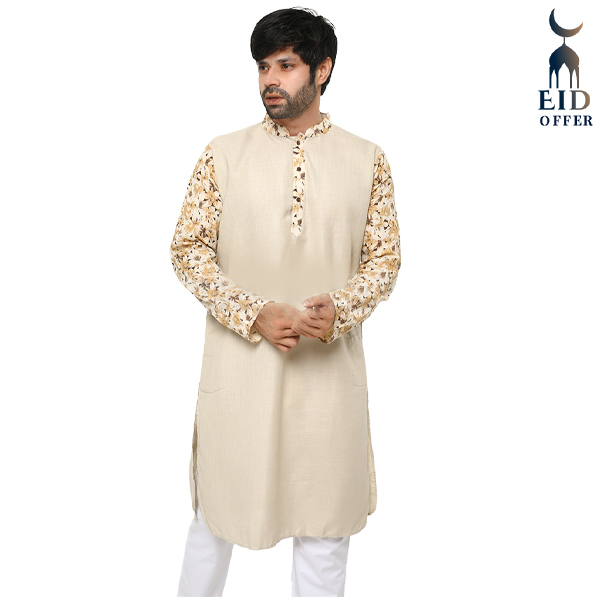 Special Cotton Panjabi for Men - Off White Print NZ-13507