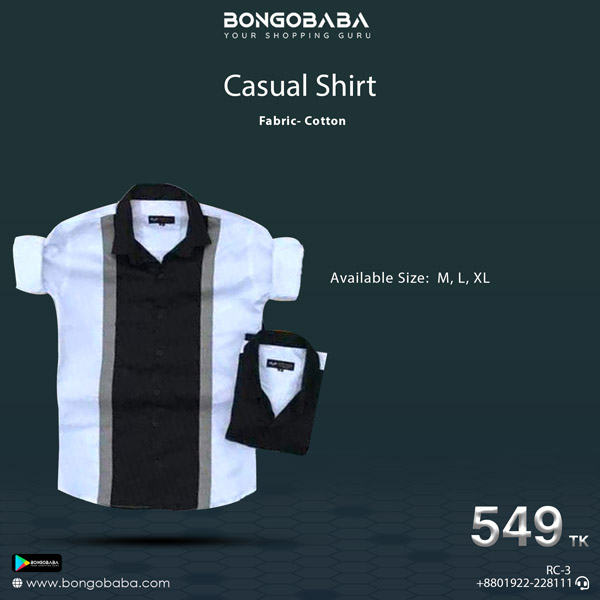 Long Sleeve Casual Shirt (white& Black/Grey) RC-3