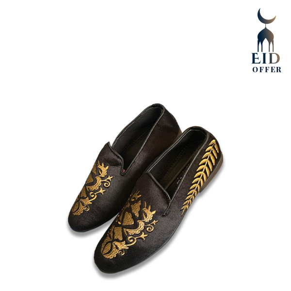 Velvet Loafer Black & Golden Color RLF09