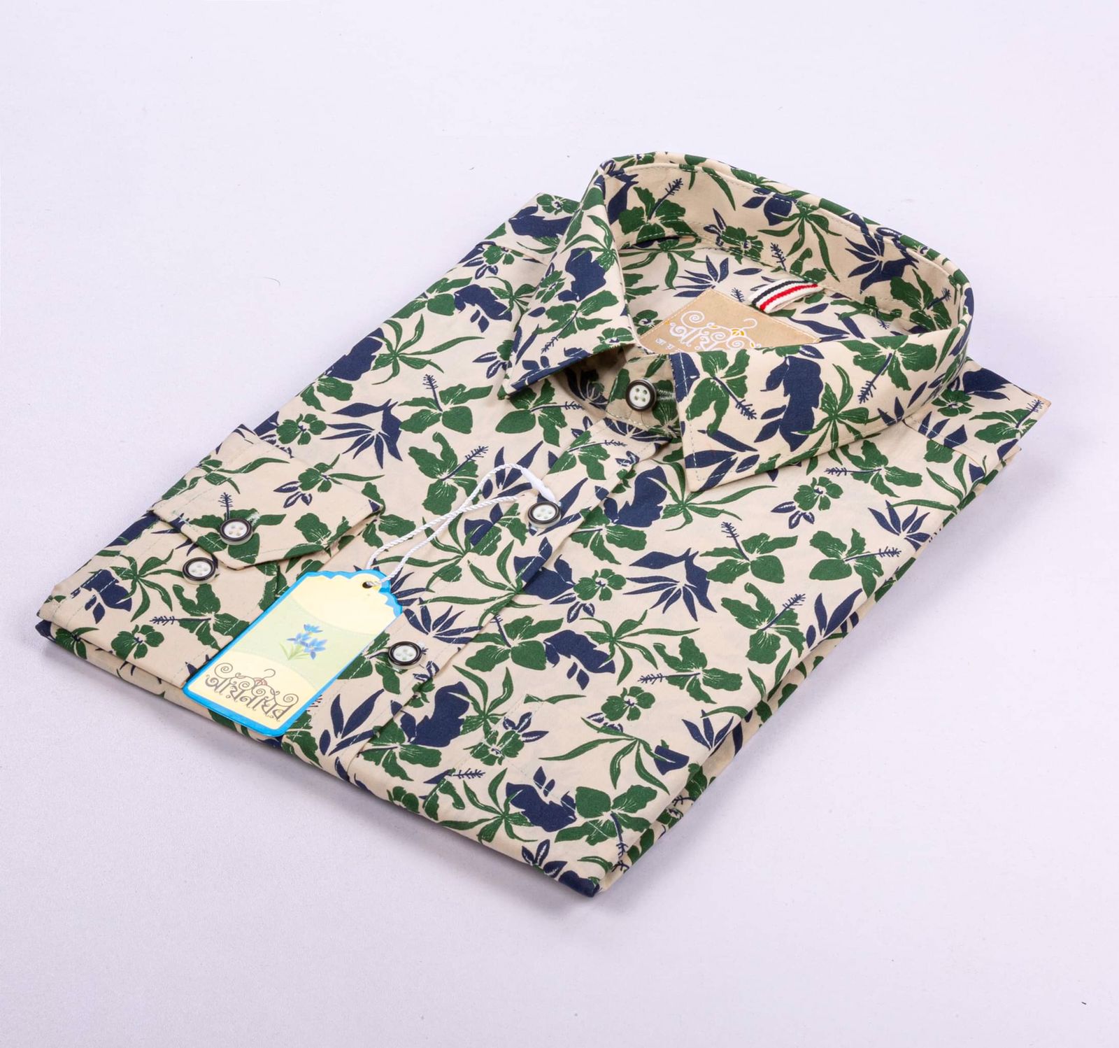 Casual Full Sleeve Cotton Shirt (Green Floral Leaf Print) GF-LP